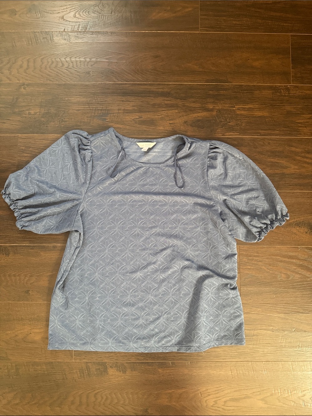 LC Lauren Conrad Dusty Blue Puff Sleeve Jacquard Top